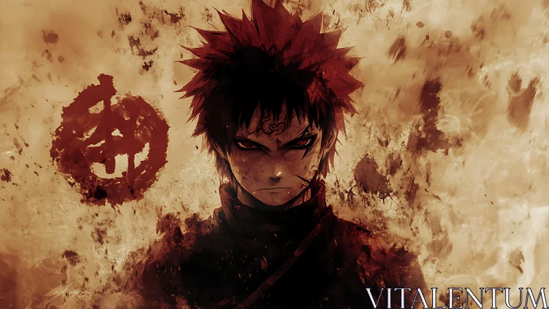 Anime boy with spiky red hair stands in a smoky sepia scene