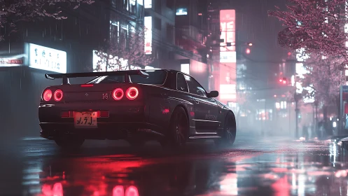 Neon-soaked street racer under cinematic cyberpunk rainscape.