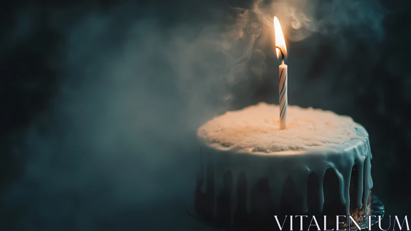 Solitary Birthday Candle on Frosted Cake.
