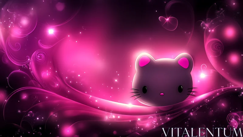 Luminescent Feline Character Against Vibrant Magenta Abstract Backdrop.