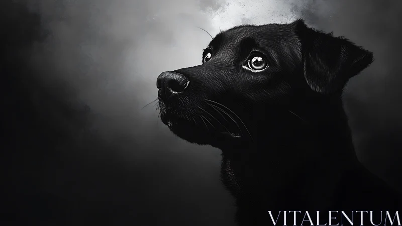 High contrast digital portrait of black dog in side profile