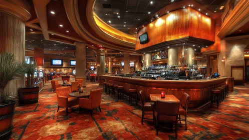 Elegant casino bar glows with warm ambient lighting and style.