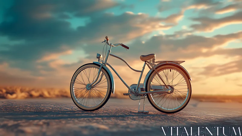 Vintage Bicycle Positioned on Desert Landscape at Sunset
