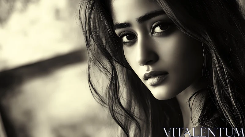 Monochrome close-up portrait uses shallow depth and soft rim lighting