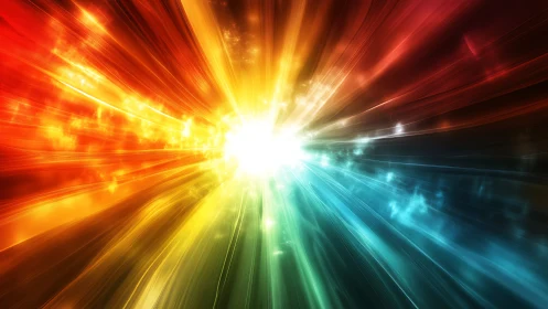 Prismatic starburst corridor exploding in radiant cosmic light.