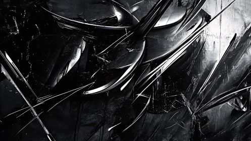 Shimmering metal shards carve bold paths through deep shadow