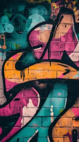 Sunset graffiti waves splashing across a city brick wall.