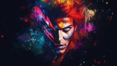 Electric gaze carves lightning through a nebula of wild paint