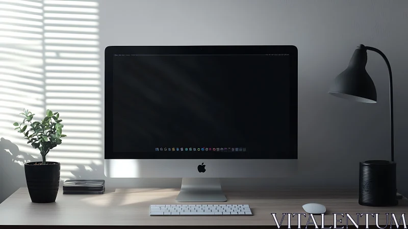 Minimalist desktop workspace glows in soft morning light
