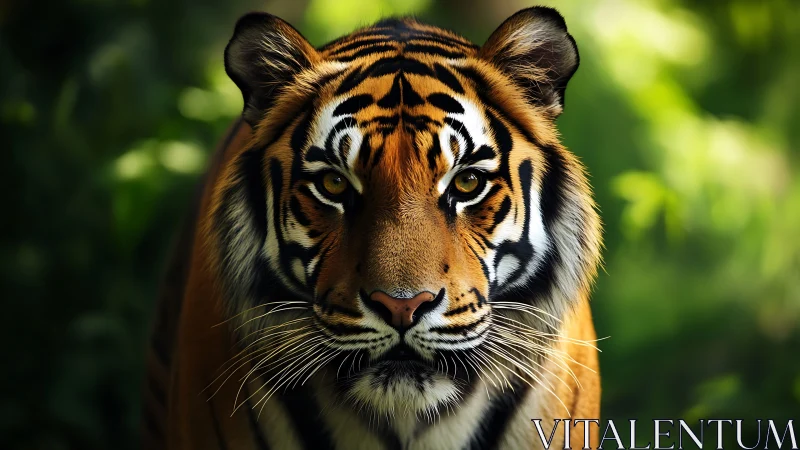 Quiet jungle moment with a watchful, golden-eyed tiger.