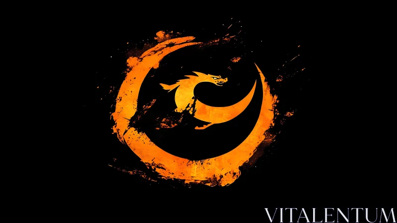 Orange dragon emblem curves inside rough circular stroke