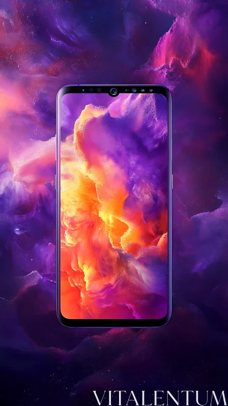 Vibrant Fluid Gradient Smartphone Display with Cosmic Background.