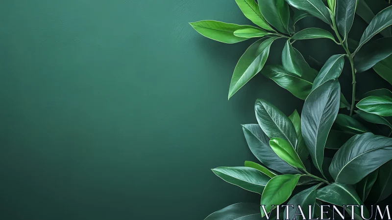 Botanical leaf cluster against monochrome matte green field.