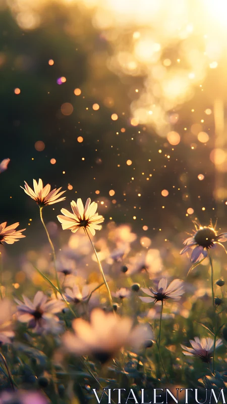 Golden Hour Dreams Where Daisies Glow With Soft Luminescence