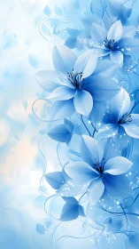 Blue Botanical Flowers with Luminescent Sparkle Effects.