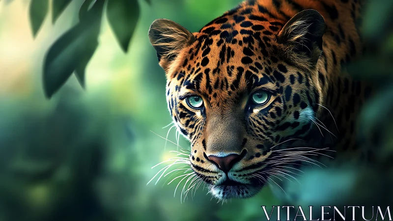 A Wild Leopard's Piercing Gaze Through Jungle Leaves.