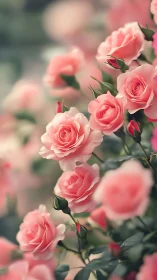 Pink roses blooming with selective focus and soft bokeh background