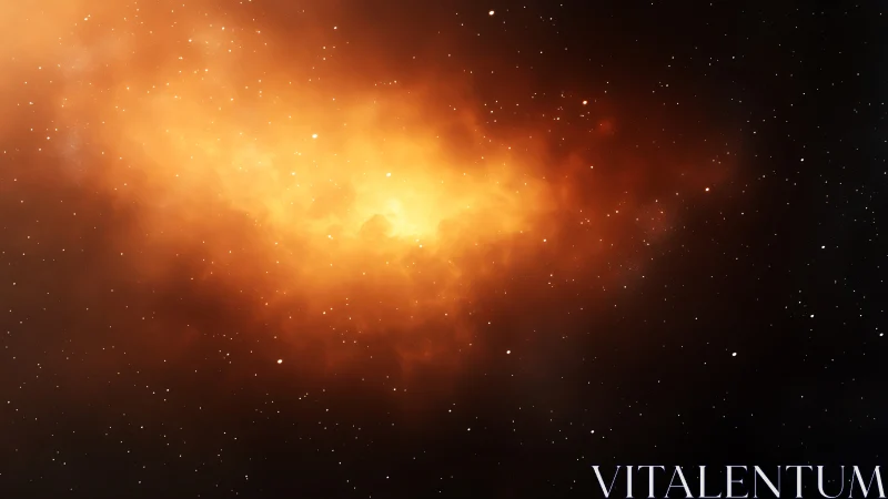 Centralized orange nebular cloud disperses across dark space