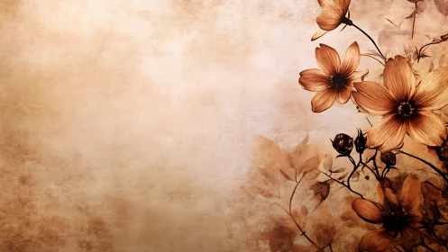 Sepia Floral Composition with Golden Cosmos Blooms.