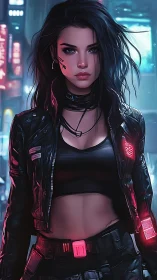 Cyberpunk vigilante in neon-lit alley with high-contrast rim lighting