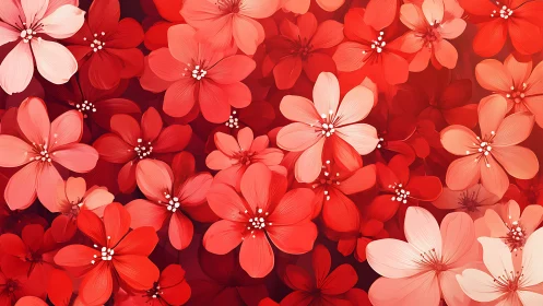 Luminescent Floral Cascade: Red and Coral Digital Rendering with Layered Depth.