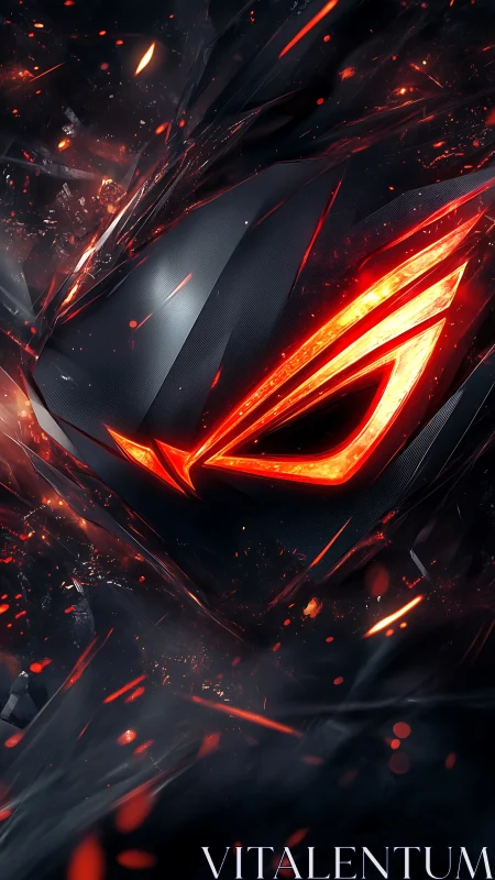 Abstract metallic mask with glowing orange slit lighting