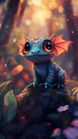 Bioluminescent forest hatchling with macro-specular detailing.