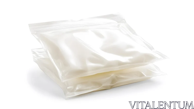 Two sealed milk pouches in clear plastic packaging, studio style.