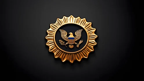 Golden United States Eagle Emblem on Black Background, Modern Style.