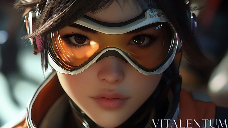 Cyber pilot portrait uses shallow depth and cinematic lighting