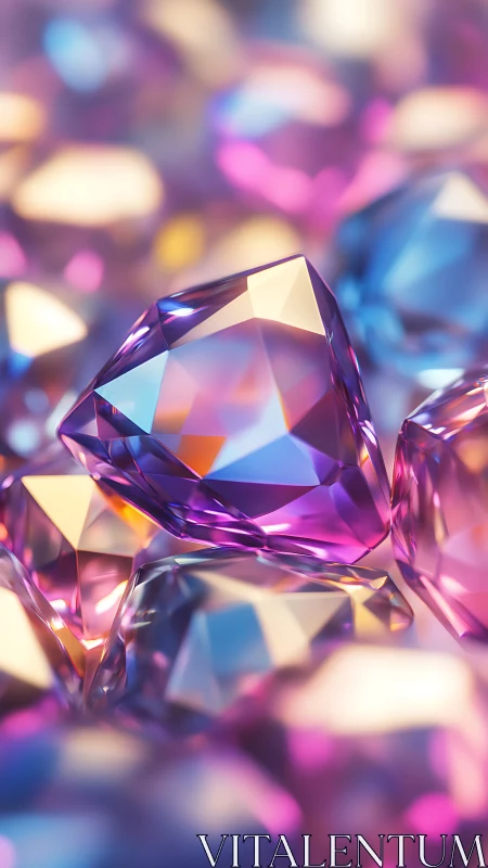 Multicolored faceted gemstones in close-up digital view.
