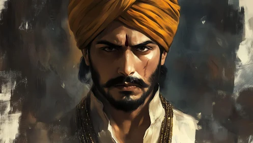 Intense warrior gaze dominates this regal painted portrait.