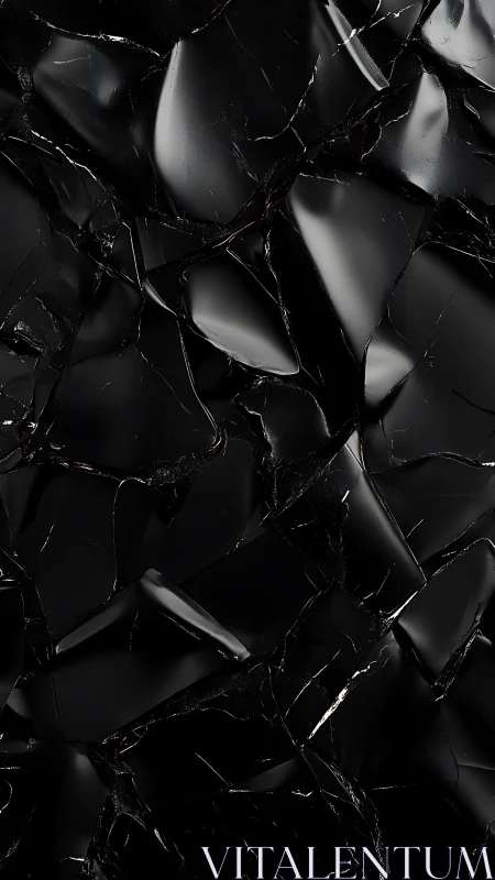 Fragmented glossy black surface forms irregular broken pattern
