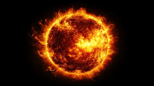 Solar sphere radiates intense plasma flares in black void