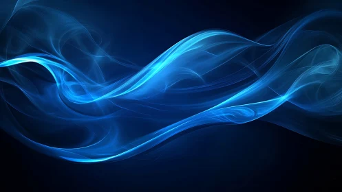 Blue luminous energy waveforms on dark gradient background