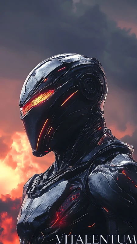 Chrome-scorched sentinel studies the stormlit horizon