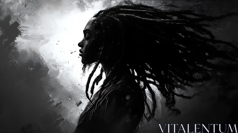 Side profile silhouette of person with extended locs.