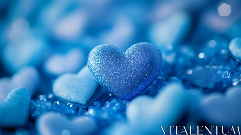 Shimmering Blue Hearts Nestled in Sparkle and Light.