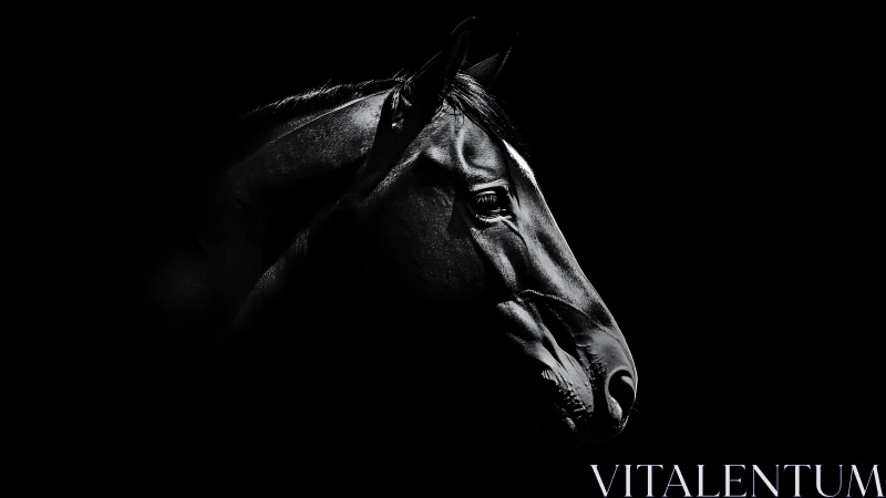 Low‑key monochrome equine profile with dramatic rim lighting