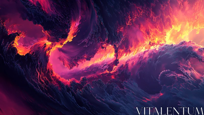 Cosmic stormfront swirling in neon magenta firestorm sky.