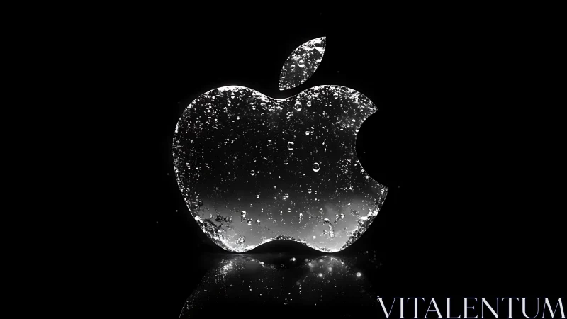 Luminous glass apple emblem shimmering in the dark.