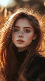 Portrait of young woman outdoors in warm backlighting.