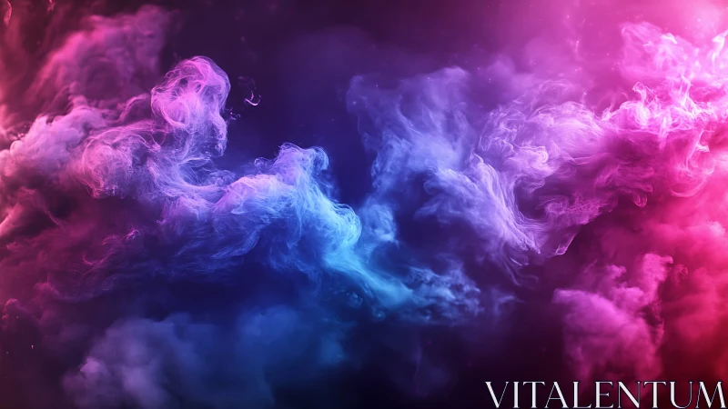 Colored smoke plumes in gradient purple and blue field.