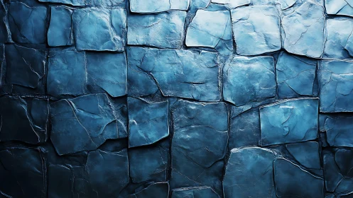 Blue Stone Wall Texture with Rough Geometric Pattern, Digital Art.