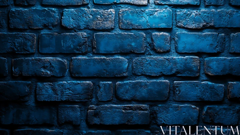 Midnight blue brick wall glowing with quiet urban charm.