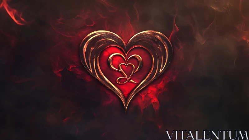 Concentric Golden Hearts with Luminescent Core Against Dramatic Flames.