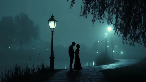 Moonlit Encounter: A Tender Moment by Lamplight.