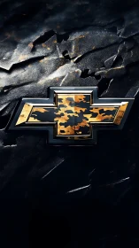 Metallic bowtie emblem set against textured obsidian field
