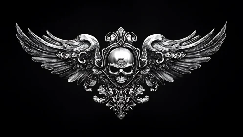 Winged silver skull emblem spreads bold gothic elegance
