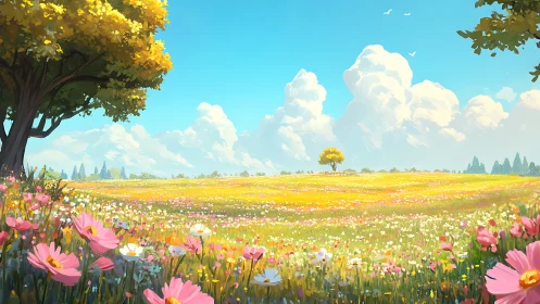 Summer clouds stroll lazily above a wildflower kingdom